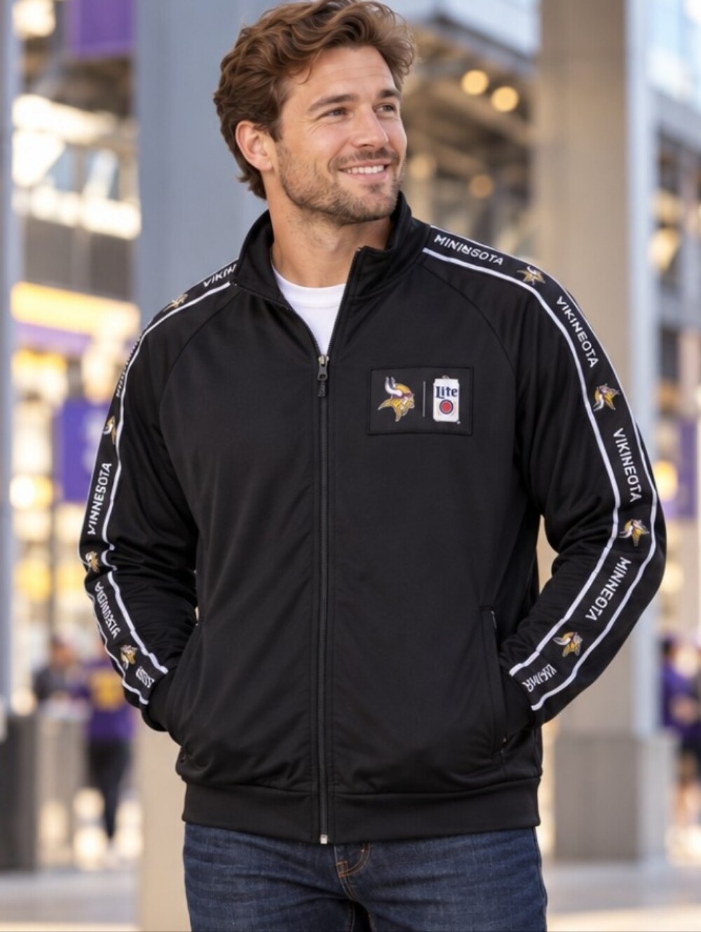 Minnesota Vikings Miller Lite Track Jacket Black Full Zip NFL Men's XL